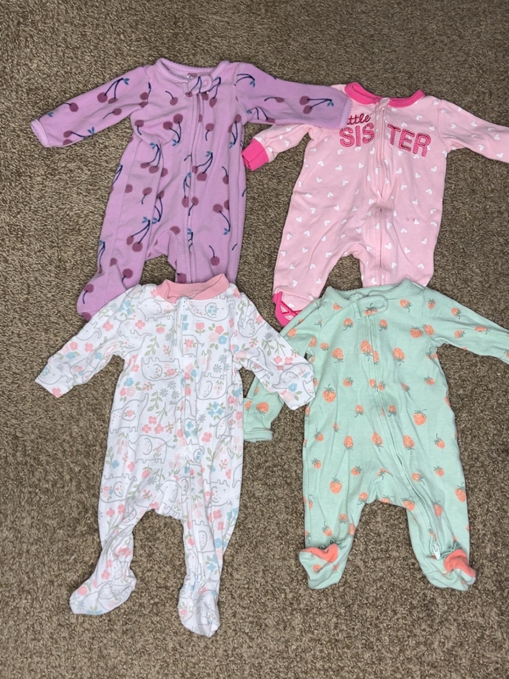 Baby Girls Mixed Printed One-Piece Sleepers - Pink, Lavender, Mint
